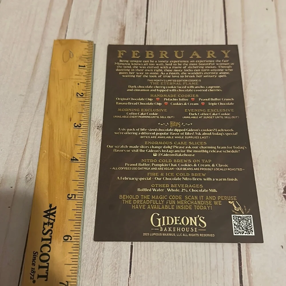 Gideons Bakehouse February 2023 Menu Card, New